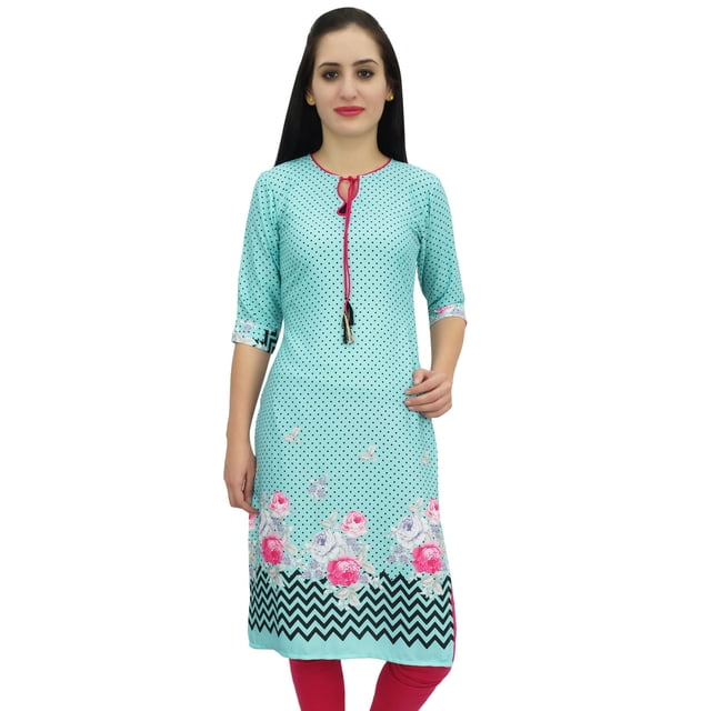 Bimba Kurti en Georgette Aqua Mousse pour Femme Tenue d'Été Tunique Imprimée Kurta-12