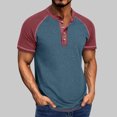 thumbnail image 1 of EOYWHK Mens Henley Shirts Retro Business Shirts Color Blocked Raglan T-Shirt Loose Fit Button Up Work Office Tops Flyer, 1 of 6