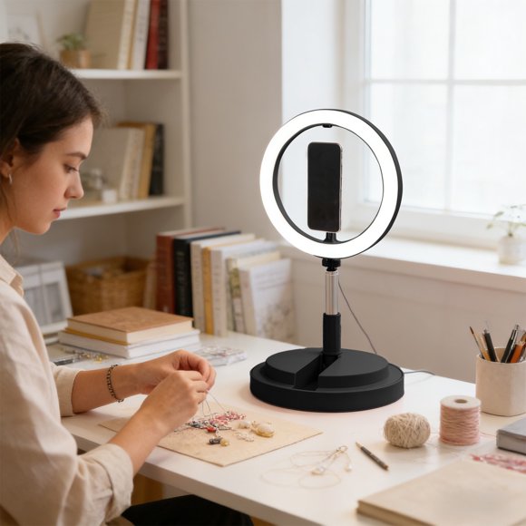 Folding LED Ring Light With Adjustable Stand, Portable Fill Light For Live Streaming Selfie Photography Video Recording Makeup Lighting And Mobile Content Creation