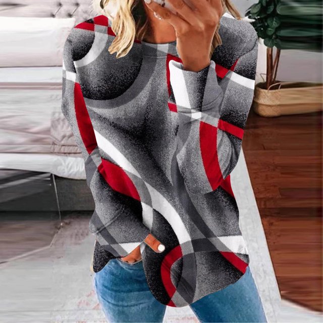 Sweat à Capuche Mode pour Femmes 2023 Col Rond Mode Décontractée Manches Longues Imprimé Chandail en Molleton Blouse 50 % de Réduction Costumes Halloween/noël