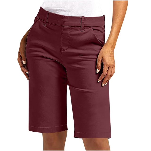 Liquidation d'Économies d'Été 2025! Shorts pour Femmes Shorts en Sergé Extensible Grande Taille Taille Fine à Enfiler Shorts de Randonnée Réguliers d'Été Décontractés avec Poches