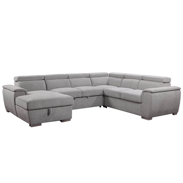 Urban Cali Bel Air Large Modular Sleeper Sectional Sofa Bed with Storage Chaise, Thora Stone