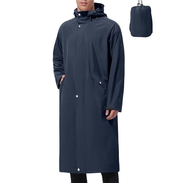 Pitauce Ponchos de Pluie Longs à Capuche pour Hommes, Fermeture Éclair Complète, Imperméables, Vestes de Pluie Compressibles pour Course, Randonnée, Cyclisme, Manteau de Pluie avec Poches