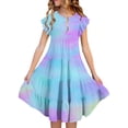 thumbnail image 1 of LUOGENLI Dress Girls Summer Dresses Double Layer Flutter Sleeve Flowy A Line Dress Casual Gradient Midi Dresses Dress for Girls Work Trendy Blue 12-13 Years, 1 of 5