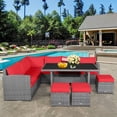 thumbnail image 4 of Patiojoy Ensemble de Mobilier de Patio en Osier 7 Pcs Ensemble de Canapé en Rotin d'Extérieur Ensemble de Causeuse de Conversation Rouge, 4 of 10