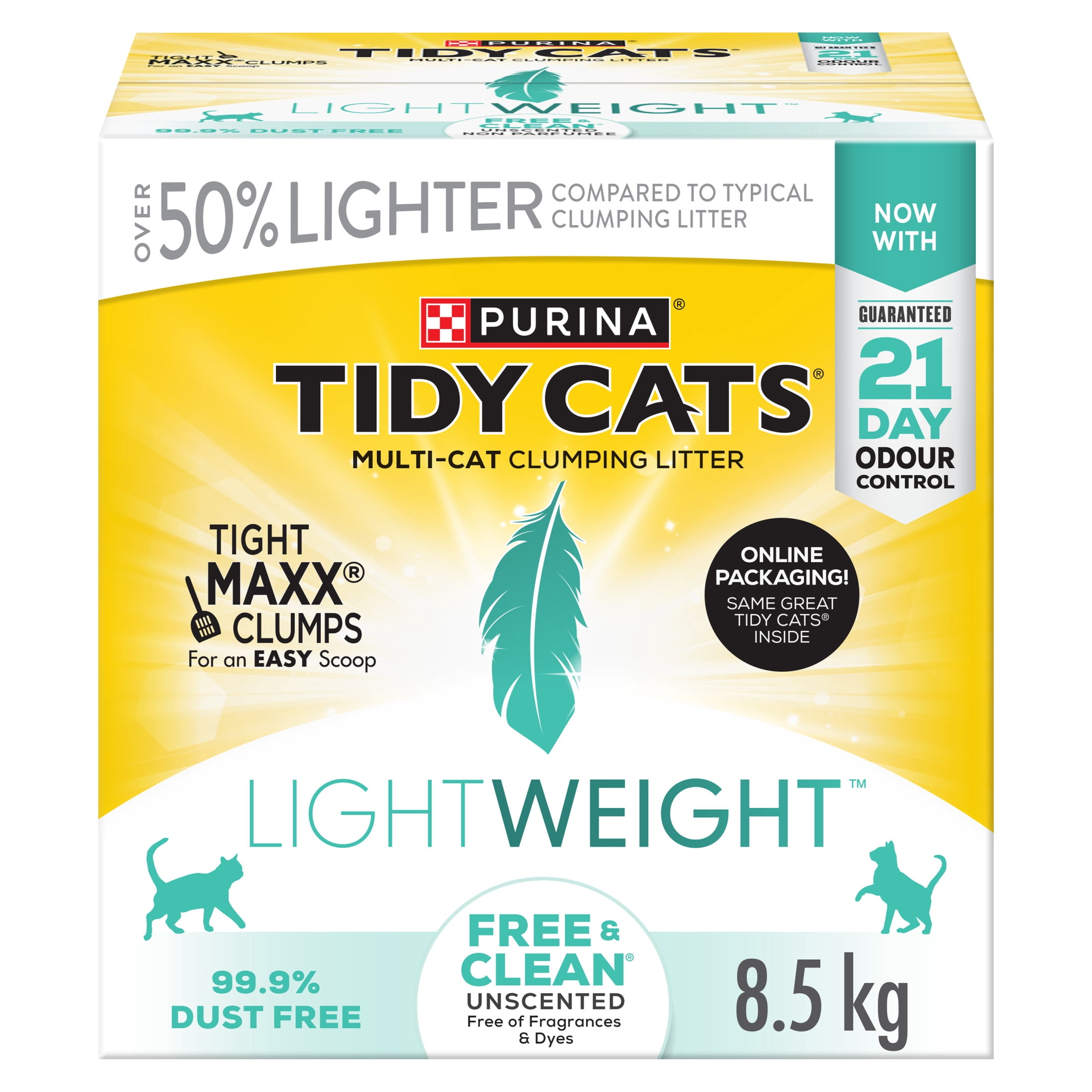 Purina Tidy Cats Light Weight Free & Clean Unscented Multi-Cat, Litter, 8.5 kg