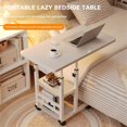 thumbnail image 4 of Bingirl Table en C Blanche 80 x 40 cm à Hauteur Réglable avec Roulettes - Table d'Appoint Mobile pour Collation avec Planche à Dessin Inclinable, Support de Canapé, de Chevet et d'Ordinateur Portable, et Étagères de Rangement, 4 of 8