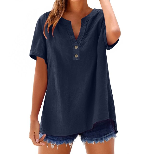 T-Shirts Femmes Lot Mode Décontractée Col en V Manches Courtes Haut T-Shirt - Hontri