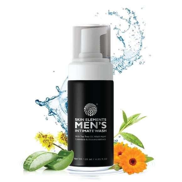 Skin Elements Intimate Wash for Men | pH Balanced Foaming Wash with Tea Tree Oil & Aloe Vera | Soothes Refreshes & Maintains Hygiene | 4.05 fl. oz. |