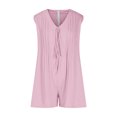 thumbnail image 4 of Combinaison Décontractée pour Femme d'Été à Manches Courtes, Col en V, Plissée, Nouée à l'Avant, Ample, Courte, avec Poches, Polyester, 4 of 9