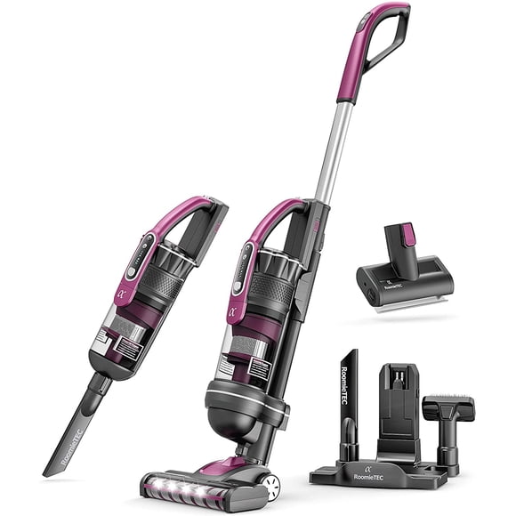ROOMIE TEC Alpha Professional Cordless Upright Vacuum Cleaner, 22Kpa Ultra Powerful Suction, Stainless Steel + HEPA Filter, Pet Friendly Brush and Auto Charging Base