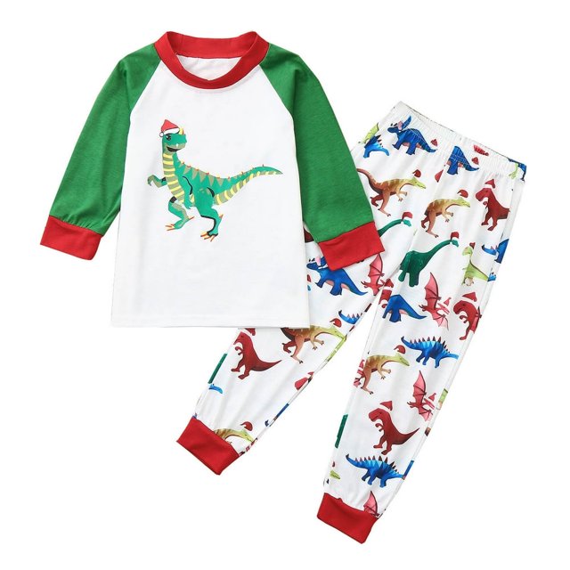Tenue d'Intérieur Imprimé Dinosaure Parent-Enfant Col à Manches Longues Ensemble Robe Parents et Enfants