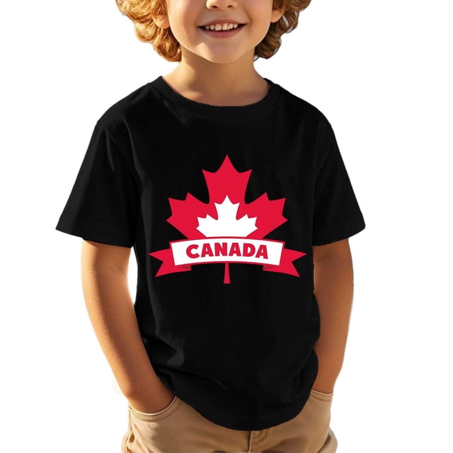 T-Shirt Patriotique à Feuille d'Érable pour Garçons Drapeau de Feuille d'Érable Canadienne Col Rond Manches Courtes Tee Garçons T-Shirts Graphiques de la Fête du Canada Coupe Régulière Haut à Imprimé de Drapeau de Feuille d'Érable pour Garçons