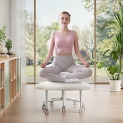 Pinmoco Ergonomic Cross Legged Swivel Chair for Adults, Adjustable Height and Egg-Shaped, Meditation & ADHD Chair with Back Support, Teddy Fabric, White