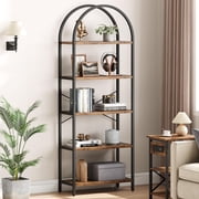 EDTara Bookshelf 5 Tier Bookcase Arched Display Racks Tall Standing Bookshelves Metal Frame Modern Storage Rack Shelf Large Wood Book Shelf for Bedroom, Living Room, Home Office