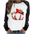 thumbnail image 1 of RKSTN Chandail pour Femmes de Noël à Col Rond, Chandail Imprimé du Père Noël, Manches Longues, Blouse Régulière à Empiècements, 1 of 5