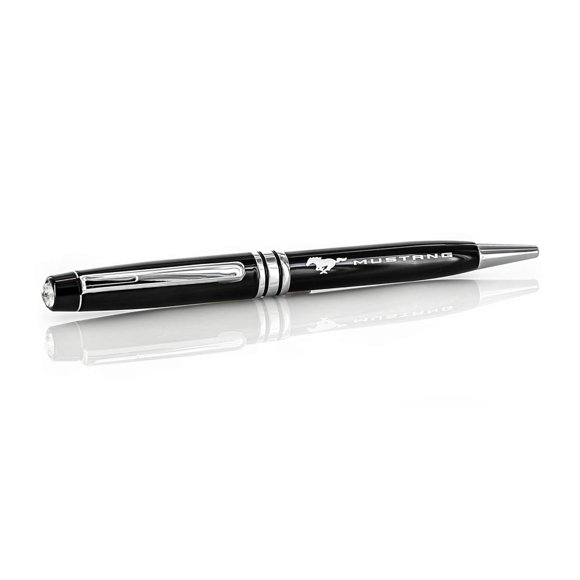 Luxurious jet black sheen Ford Mustang ballpoint pen enriched with a Swarovski Clear 6mm crystal.