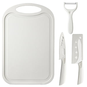 Table de cuisson pour petit outil 4 Ensemble de pièces Conseil de coupe Couteau de cuisine Couteaux de fruits Couteux Peeling Ensemble combiné pour la cuisson de dormes et le camping de pique-nique 32.4X21.1Cm