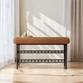 thumbnail image 3 of LEDREM EKHO Collection Shoe Rack Bench, Mid-Century Modern Storage Bench with 3-Tier Shelf, 300-lb Capacity Entryway Organizer,Caramel Brown, 3 of 6