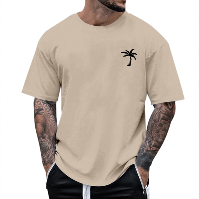Kcodviy T-Shirt d'Été pour Homme Plage Petit T-Shirts Imprimé Arbre T-Shirt T-Shirts pour Hommes Blouse Manche Courte O T-Shirt Robe Col Hauts T-Shirt