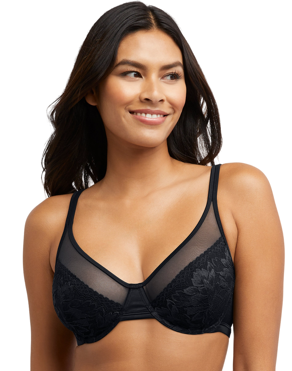 Bali Womens One Smooth U Lightweight Lace Minimizer Bra, 38C, Black
