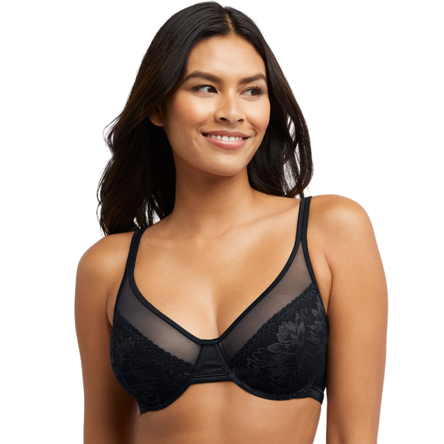 Bali Womens One Smooth U Lightweight Lace Minimizer Bra, 38C, Black