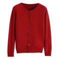 thumbnail image 3 of Womens Lightweight Knit Cardigan Long Sleeve Button Down Cardigans Sweater Fall Soft Crew Neck Shrugs Tops Wine, L, 3 of 5
