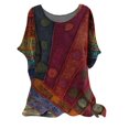 thumbnail image 1 of Nouvelle Année Robe pour les Femmes Sexy Femme Vintage Coton-Mélange Col Rond Manches Courtes Imprimé Floral Haut T-Shirts Blouse, 1 of 6