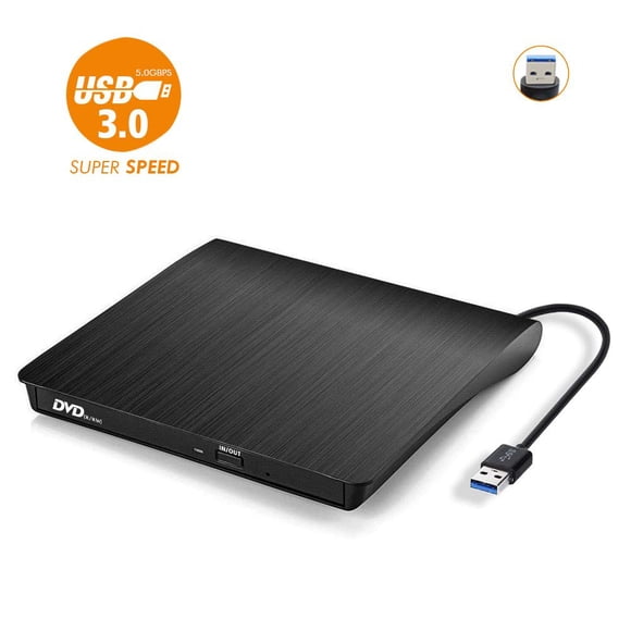 External CD Drive, USB 3.0 Portable CD/DVD +/-RW Drive Slim DVD/CD ROM Rewriter Burner Compatible with Laptop Desktop PC Windows Linux OS Apple Mac (Black)