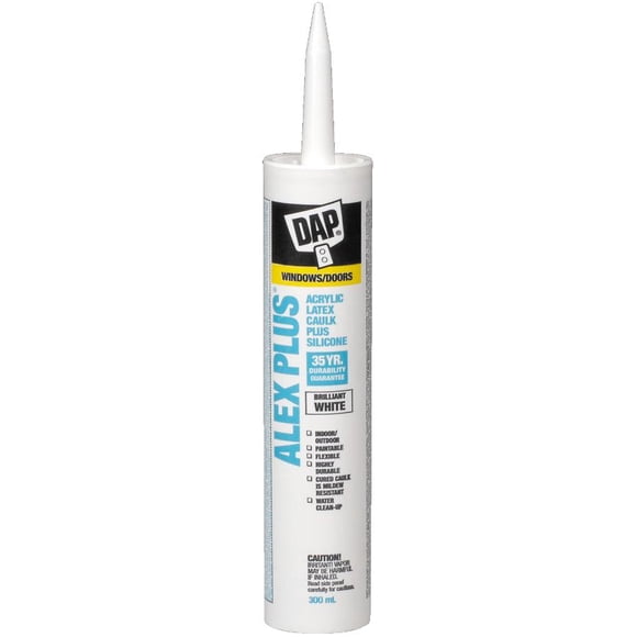 Calfeutrant à base de latex acrylique avec silicone DAP Alex Plus,300ml, Blanc