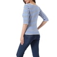 thumbnail image 3 of INSPIRE CHIC Hauts pour Femmes Non Doublés Col Rond Manches au Coude Coupe Ajustée T-Shirt Décontracté TG Bleu Blanc, 3 of 6