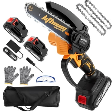 Dereal Mini Tronçonneuse 2 Batteries et 2 Chaînes, Tronçonneuses Électriques Portatives Sans Fil de 6 Pouces, Ciseaux à Élaguer, Tronçonneuses pour Branches d'Arbres, Cour, Maison et Jardin