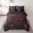 thumbnail image 2 of YST Ensemble de Literie 7 Pcs Rouge Géométrique, Carreaux Abstraits Modernes, Grand Lit, 7 Pcs, 2 of 5