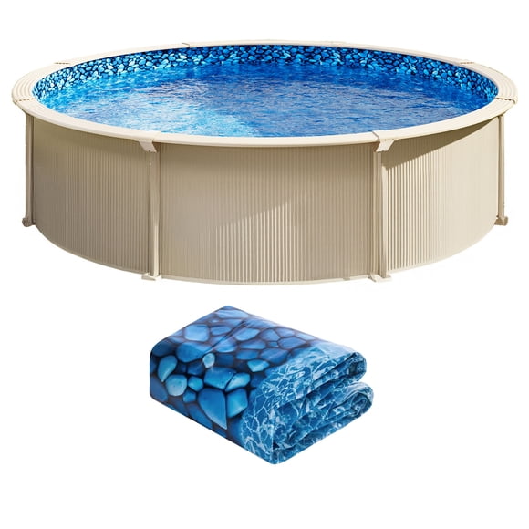 KFFKFF Doublure de Piscine hors Terre Ronde de 18 Pi, Doublures de Piscine Chevauchantes, Vinyle à Calibre Standard, Hauteur de Mur de 48 à 54 Po, Conçue pour les Piscines hors Terre à Bords d'Acier