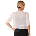 thumbnail image 2 of Women's Half Sleeve Ruffle Sheer Shrug Bolero Cardigan Summer Open Front Chiffon Blouses Tops White S, 2 of 7