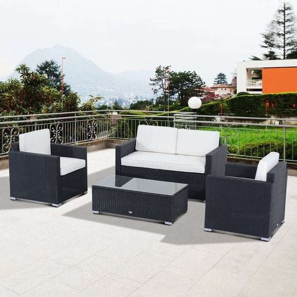 Outsunny 4-Piece Cushioned Outdoor Rattan Sofa Set