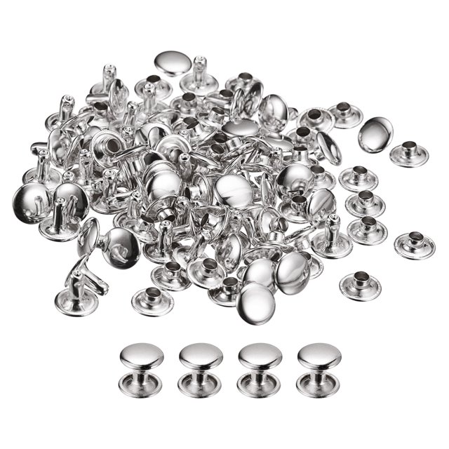 Unique Bargains 100 Sets Leather Rivets 9mm Double Cap Rivets 8mm Height Metal Studs Rivet, Silver Tone