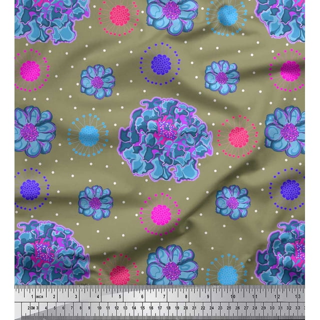 Soimoi Poly Georgette Fabric Artistic Floral Print Fabric by the Yard 42 Inch Wide