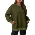 thumbnail image 2 of Timegard Chandail en Molleton Surdimensionné pour Femmes Col Rond Manches Longues Hauts Mode Automne Chandail avec Poches, 2 of 8