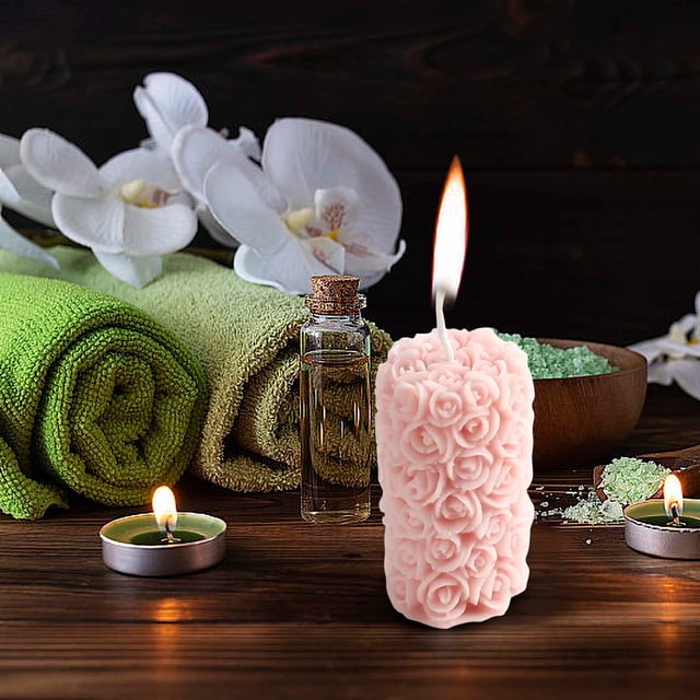 Rose Pillar Scented Candle | Floral Aromatherapy Vegetable Wax | Handcrafted Decorative Rose Design | Relaxing Home Decor | Assorted Scents | 1-Pack | Gift-Ready