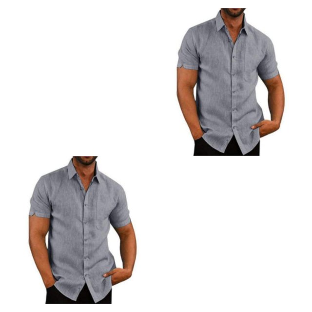 pitrice Chemise Homme à Simple Boutonnage Été Boutonnée Col Rabattu Chemises Polyester Mode Vêtements Cadeau d'Anniversaire Gris TTTG 2Set