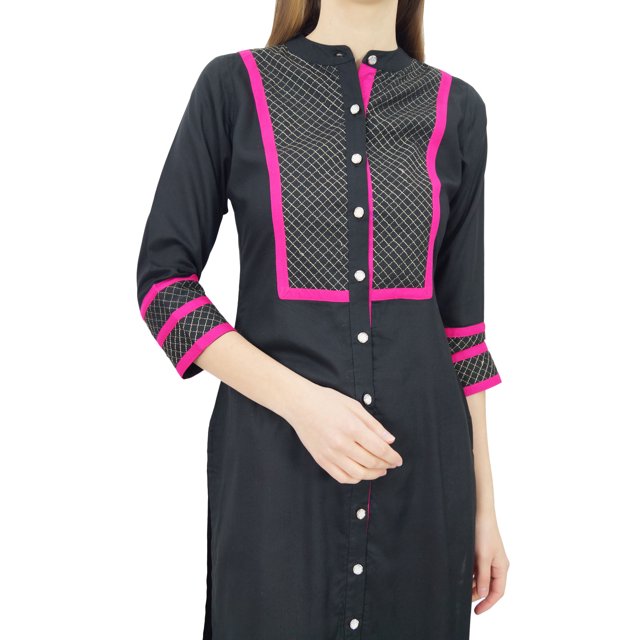 Phagun Kurta Tunique Droite en Rayonne pour Femmes, Kurti à devant Ouvert, Col Mandarin, Haut Indien