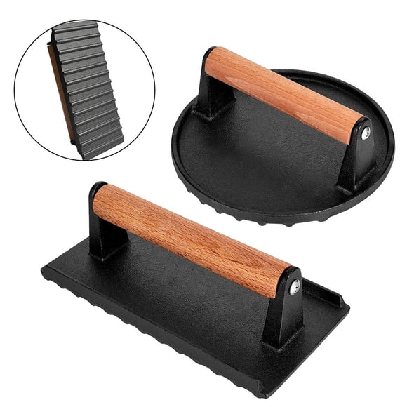 Cast Iron Burger Press Set: Non-Stick & Grooved for Perfect Grilling