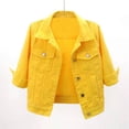 thumbnail image 3 of Hansber Women's 3/4 Sleeve Denim Jacket Coat Basic Button Down Stretch Jacket with Pockets Yellow 3XL, 3 of 4