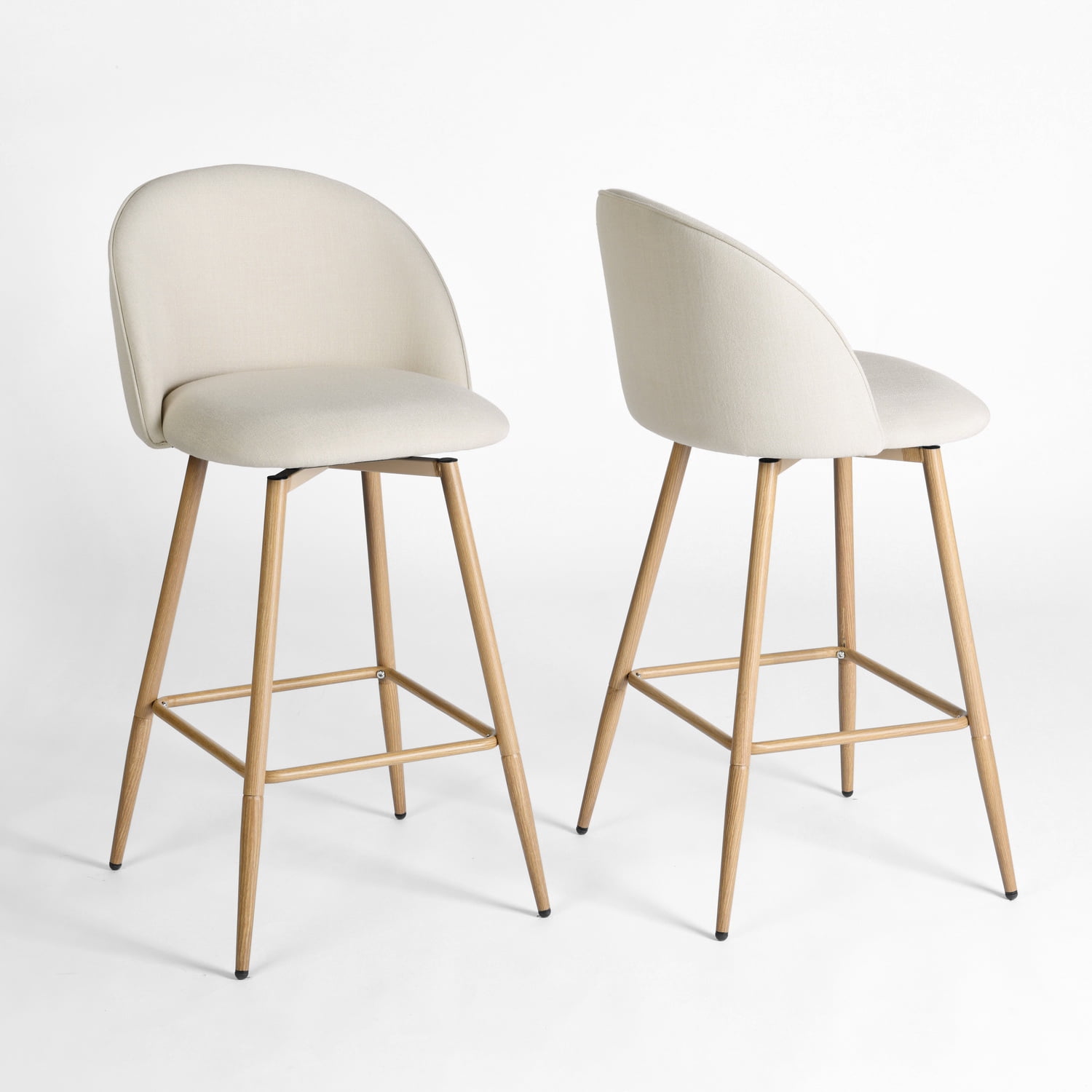 Ensemble de 2 tabourets de bar modernes Homy Casa avec revêtement en tissu et pieds en bois - Hauteur du siège : 66 cm