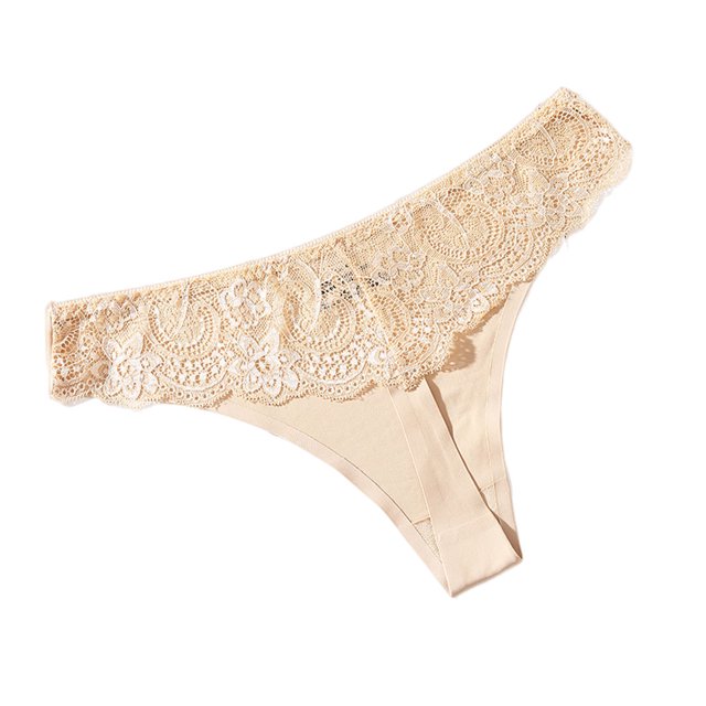 Wweixi Low Rise Thong Seamless Knickers Lace Design Sexy Attractive Fine Workmanship Elasticity Lady Sleepwear Skin Color XXL