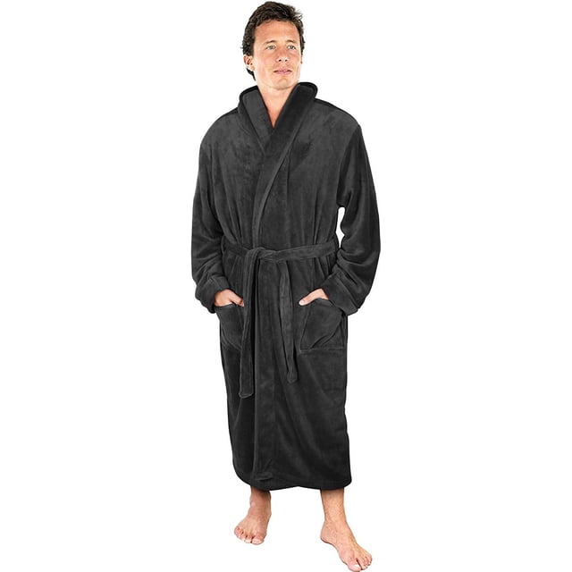 Luxurious Men'S Shawl Collar Fleece Bathrobe Spa Robe