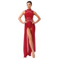 thumbnail image 1 of renvena Costumes de Danse Lyrique pour Femmes Sans Manches à Col Roulé Dos Nu Robe Maxi en Maille Tulle Bourgogne TTG, 1 of 7
