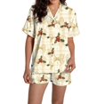 thumbnail image 1 of Pyjama pour Femmes en Satin Imprimé Graphique, Mignon, Tenue de Nuit, Boutons, Hauts à Manches Courtes, Ensembles de Shorts, 1 of 5