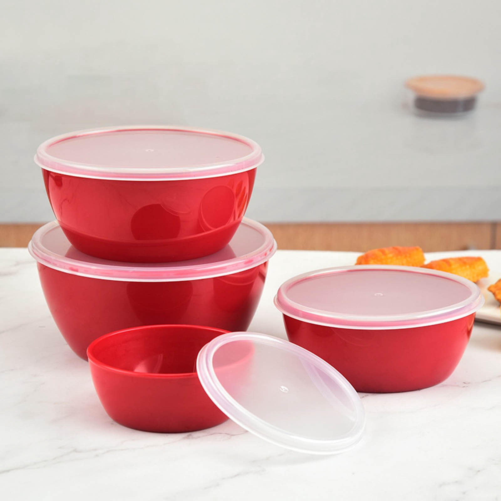 ABPWLY 4 Piece Round Plastic Food Storage Container Set with Lids for Fridge Organization and Lunch